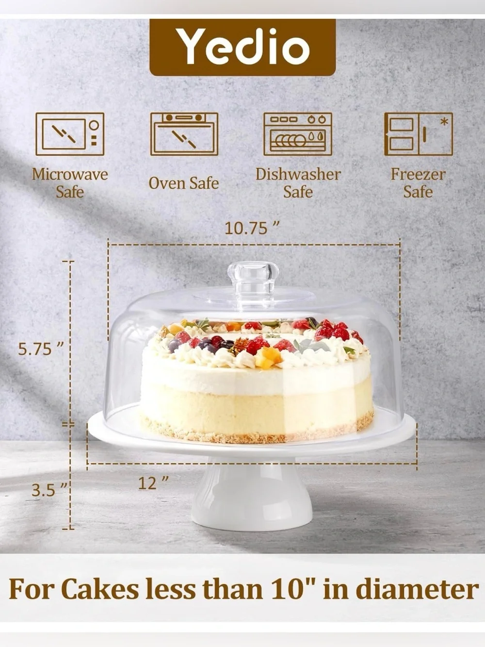 Yedio Porcelain Cake Stand with Dome Set- White